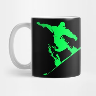 Snowboarding Neon Green Boarder on Black Mug